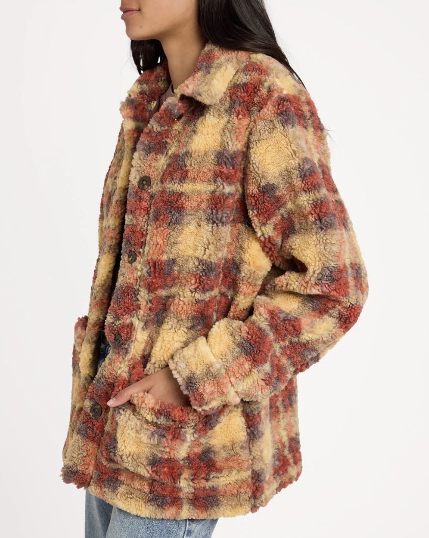 RVCA WOMENS NELL SHERPA JACKET - CURRY