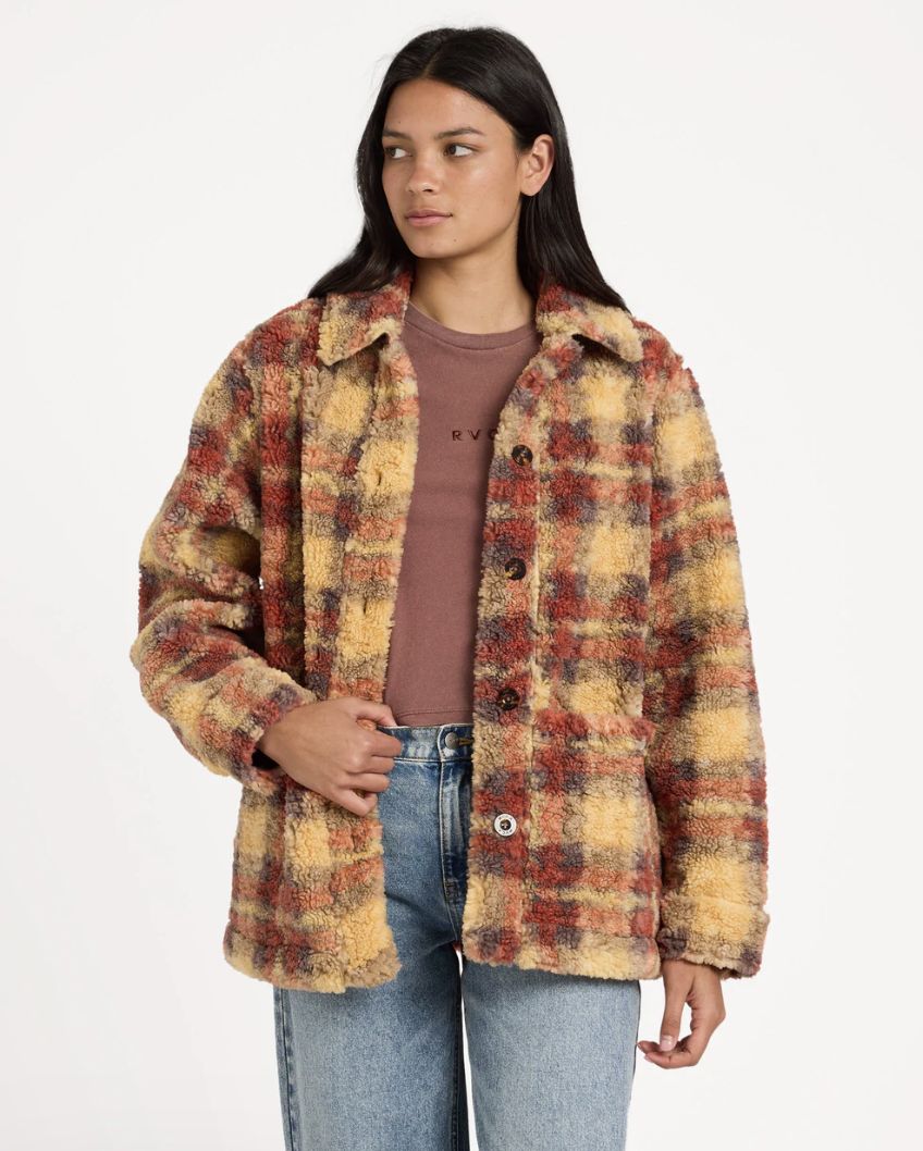 RVCA WOMENS NELL SHERPA JACKET - CURRY