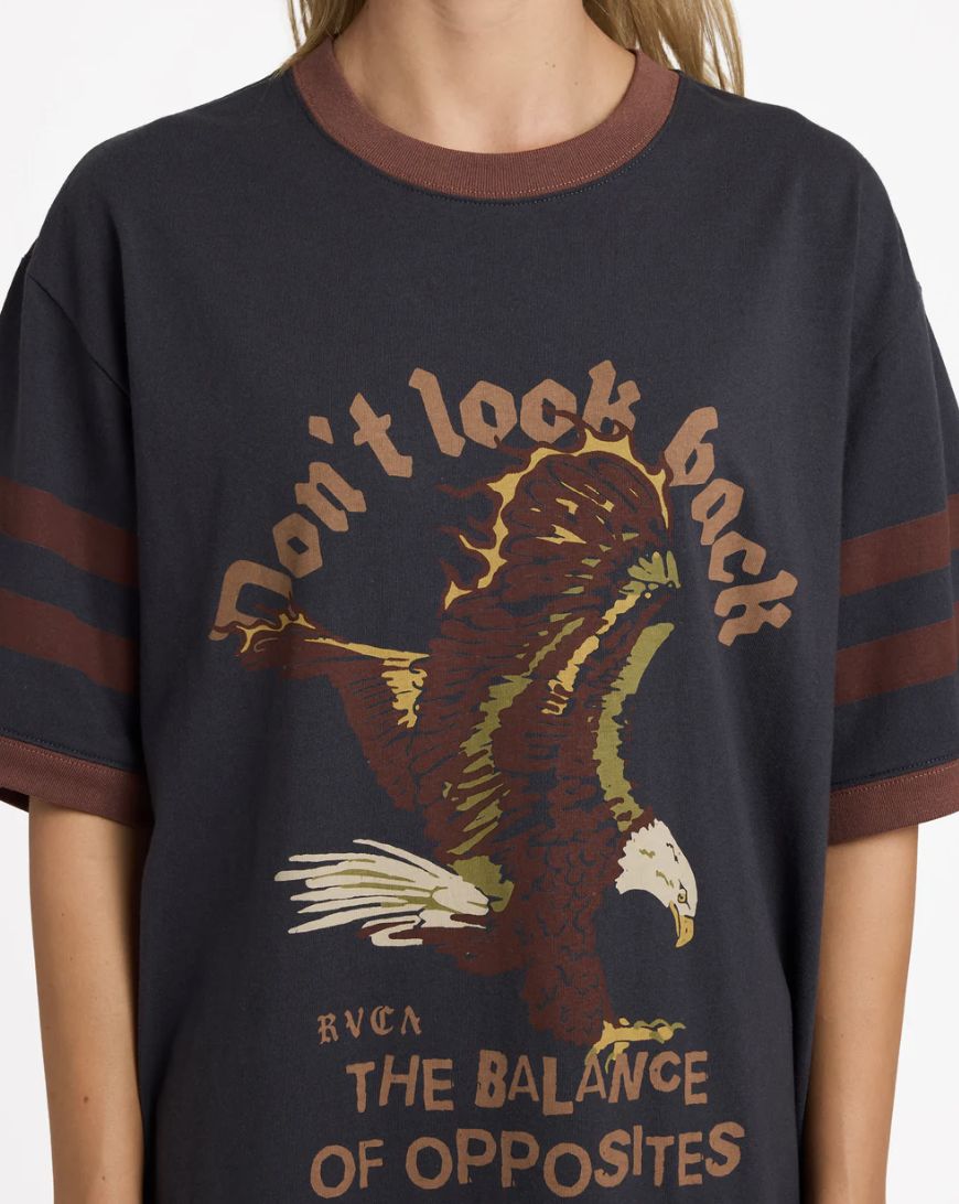 RVCA WOMENS TONI RINGER SS TEE -WASHED BLACK