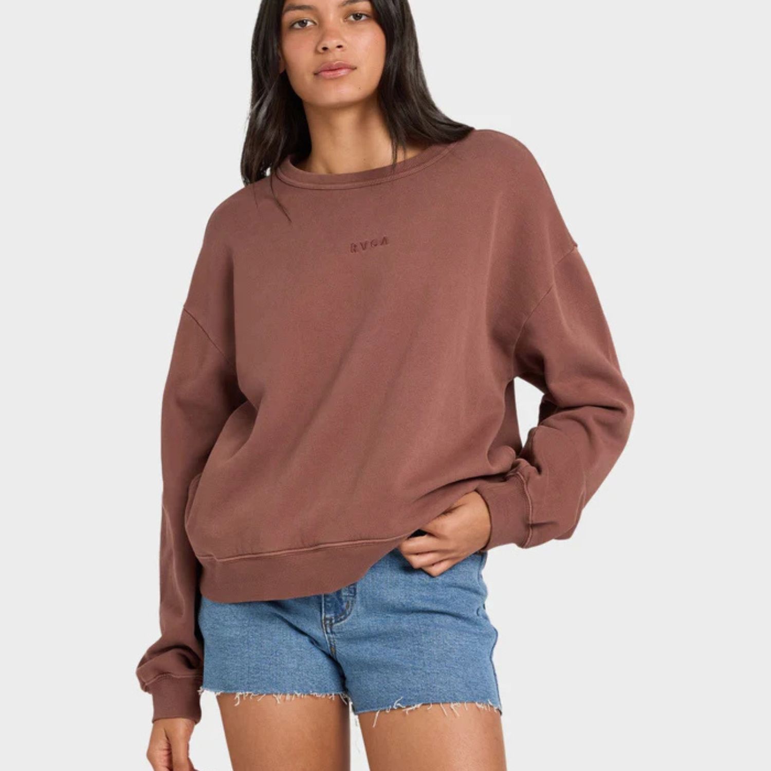 RVCA WOMENS RVCA POCKET CREW SWEATSHIRT - TERRA BROWN