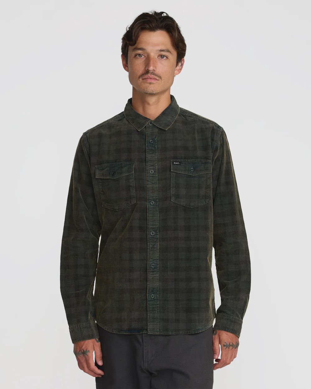 RVCA MENS ARTIFICE CORD LS SHIRT - BLACK WASH