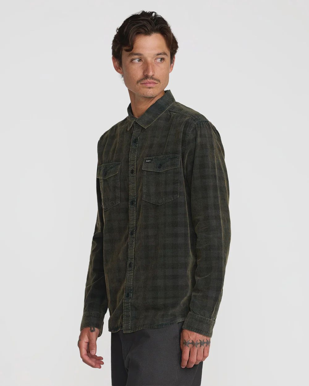 RVCA MENS ARTIFICE CORD LS SHIRT - BLACK WASH