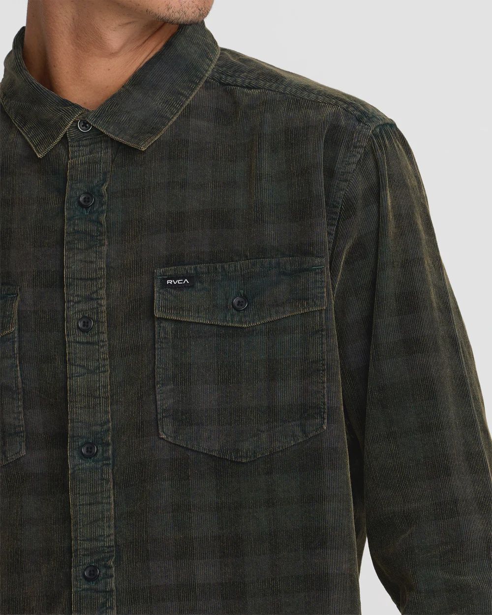 RVCA MENS ARTIFICE CORD LS SHIRT - BLACK WASH