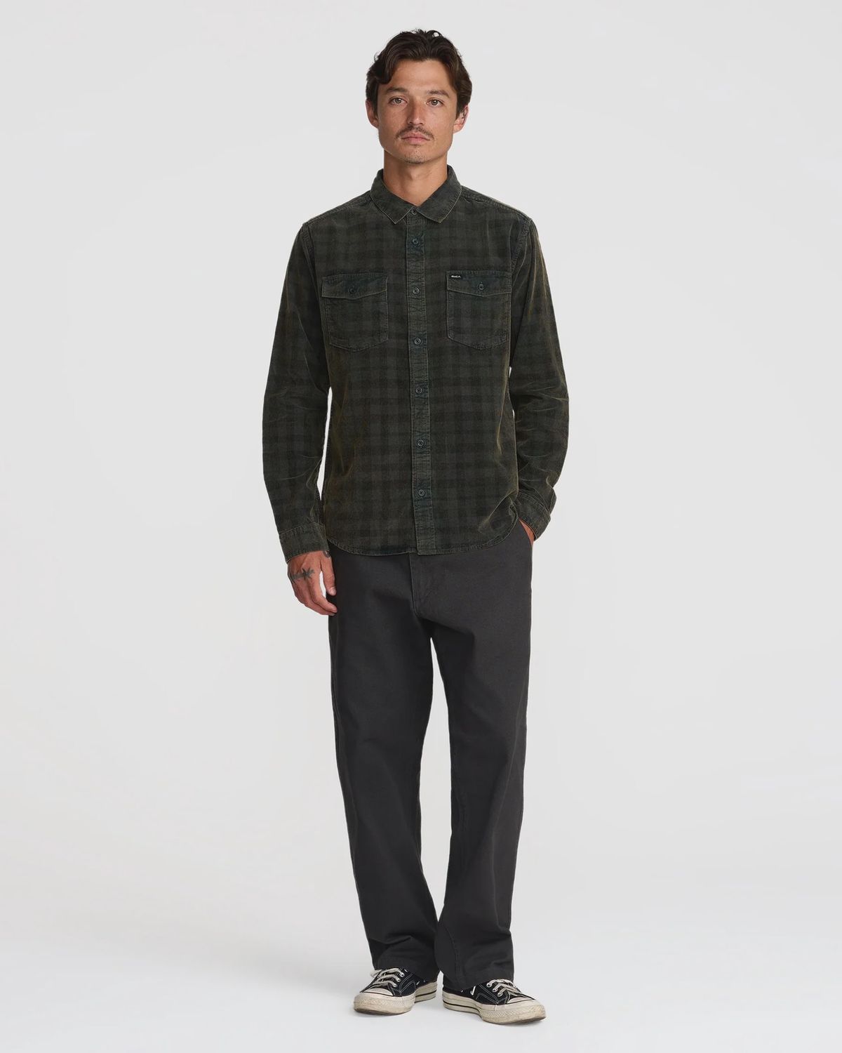 RVCA MENS ARTIFICE CORD LS SHIRT - BLACK WASH