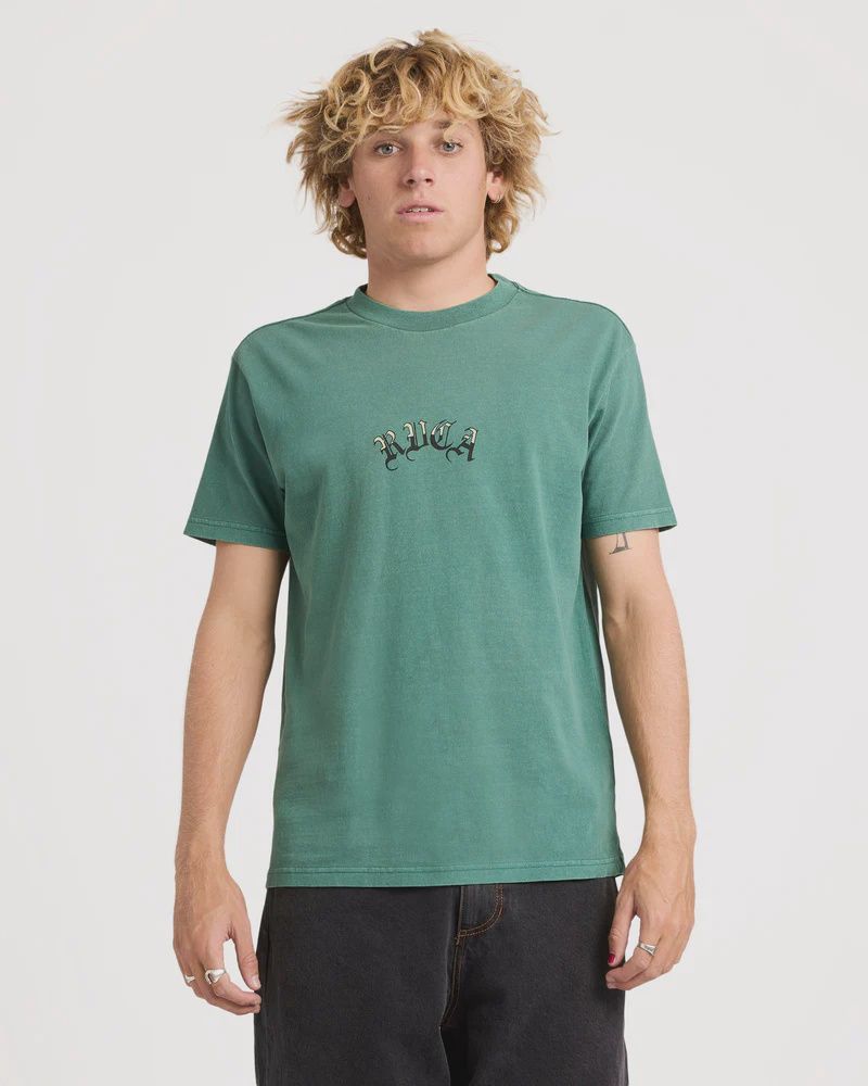 RVCA MENS OLDE RVCA SS TEE - GRASS GREEN