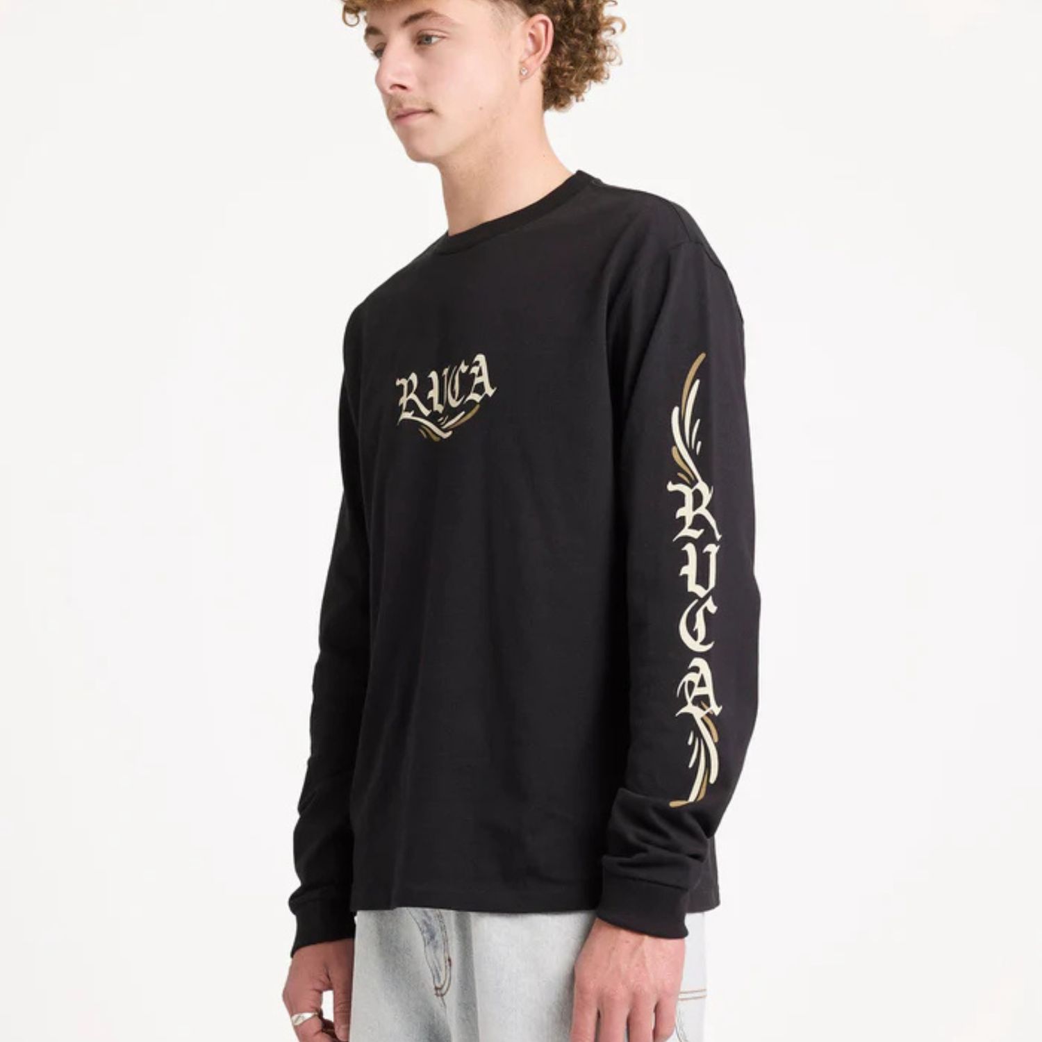 RVCA MENS RETRACT LS TEE - BLACK