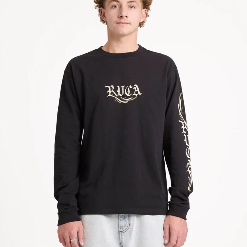 RVCA MENS RETRACT LS TEE - BLACK