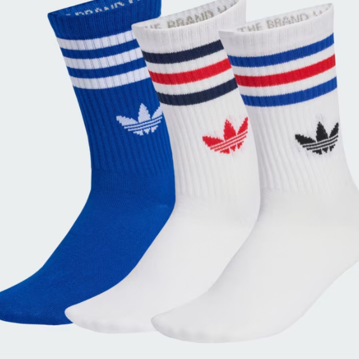 ADIDAS UNISEX 5 STRIPE CREW SOCK 3 PACK - WHITE/WHITE/ROYAL