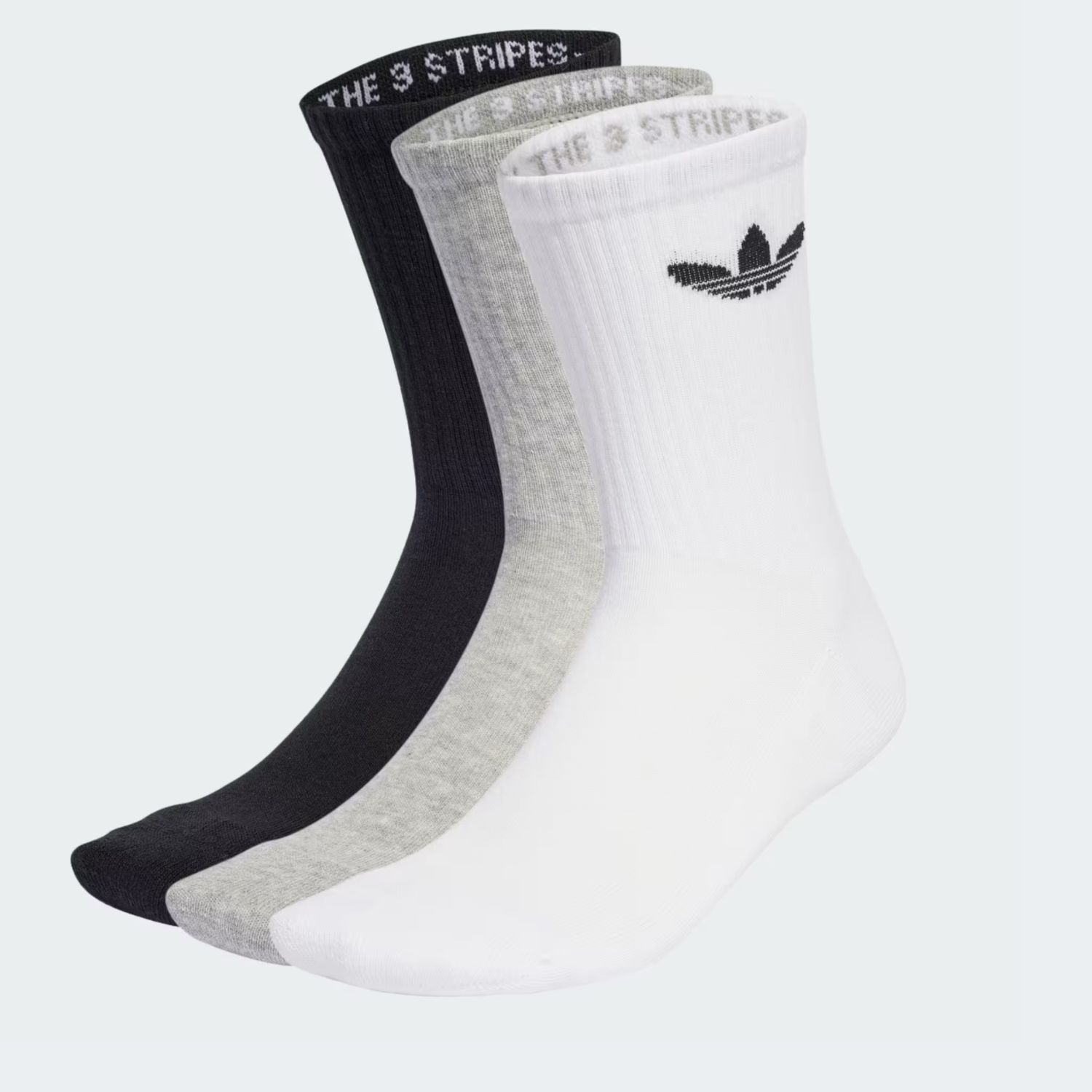 ADIDAS UNISEX TREFOIL CREW SOCK 3PK - WHITE/MARLE GREY HEATHER/BLACK
