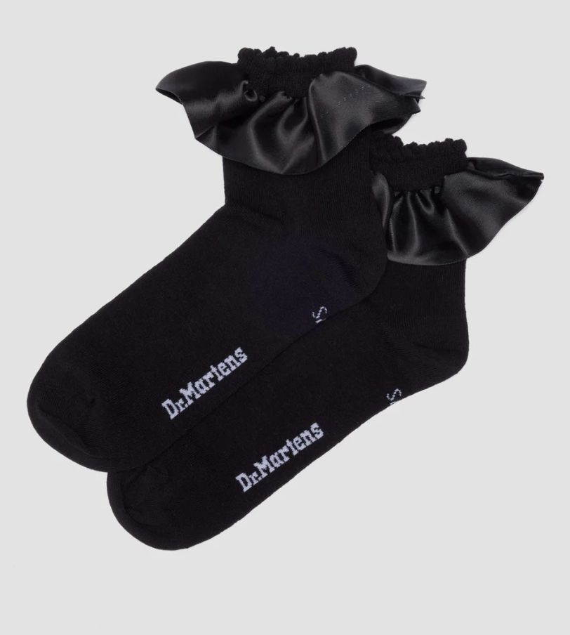 DR MARTENS SATIN FRILL SOCKS - BLACK ORGANIC
