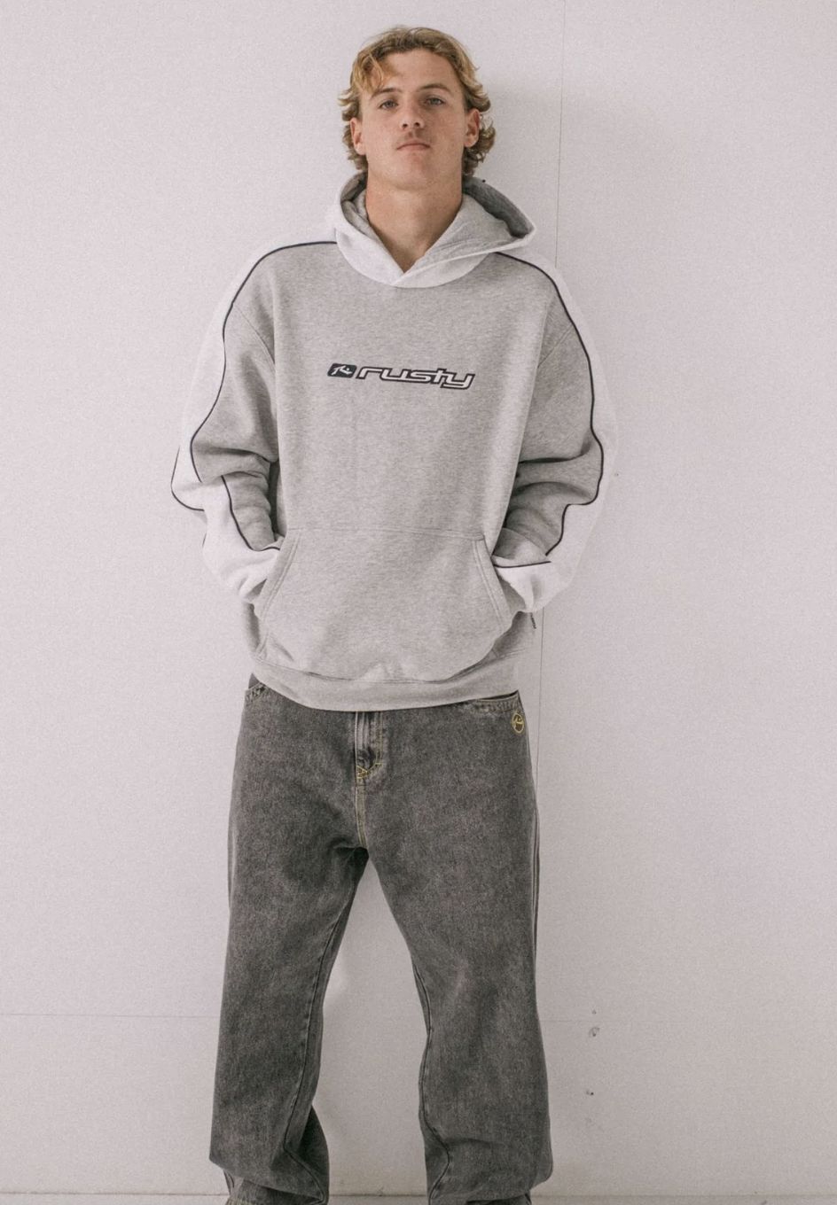 RUSTY MENS PANELA ANDERSON 2.0 HOODED FLEECE - GREY MARLE