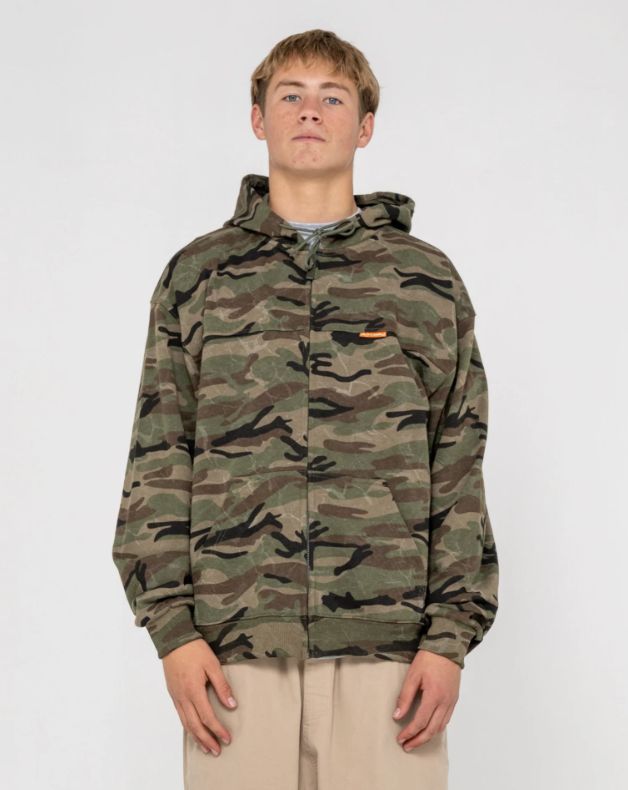 RUSTY MENS RAMBO ZIP THRU HOODED FLEECE - CAMO