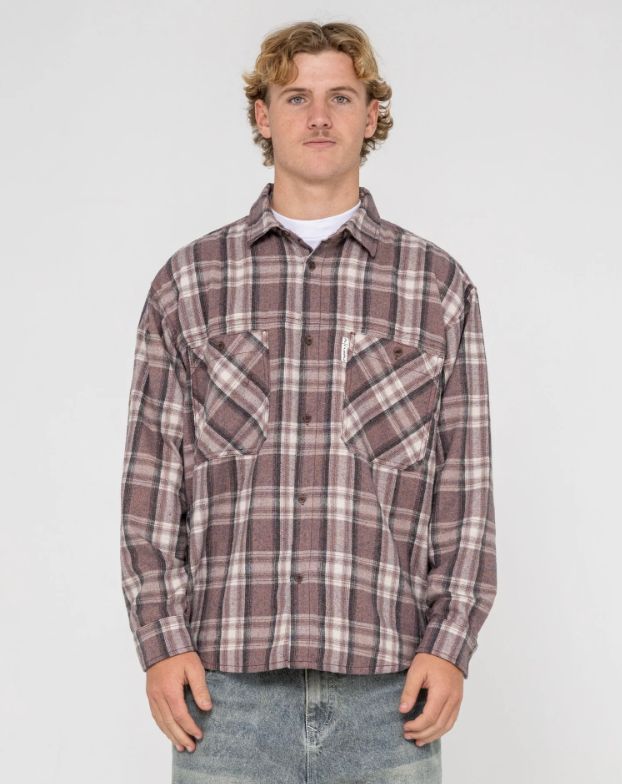RUSTY MENS COBRA FLANNEL L/S SHIRT - PURPLE ASH
