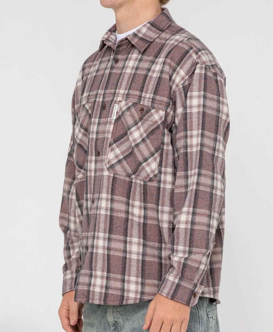 RUSTY MENS COBRA FLANNEL L/S SHIRT - PURPLE ASH
