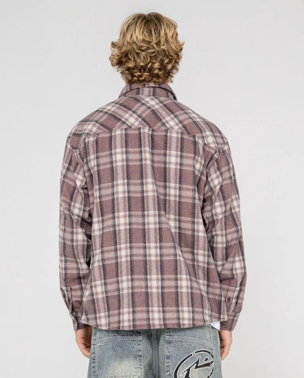 RUSTY MENS COBRA FLANNEL L/S SHIRT - PURPLE ASH
