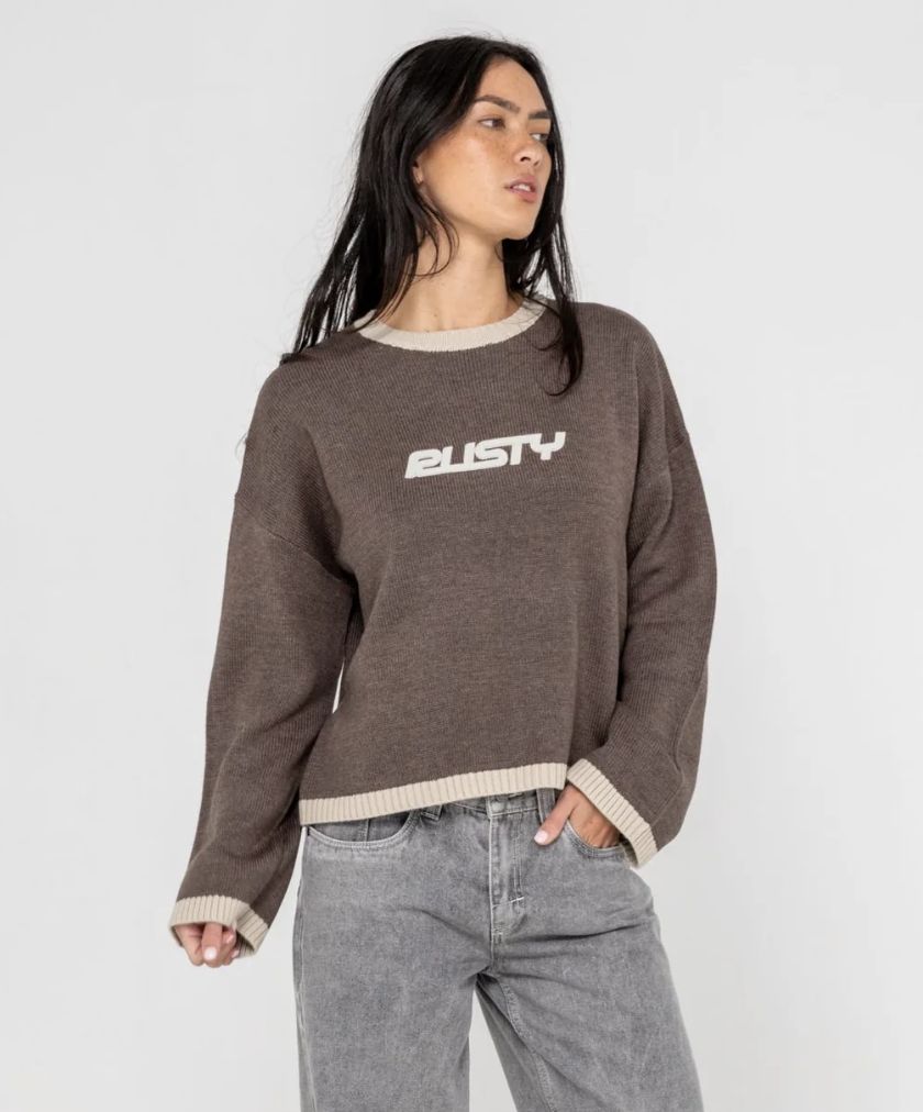 RUSTY WOMENS RIDER RELAXED CREW NECK KNIT - PINECONE