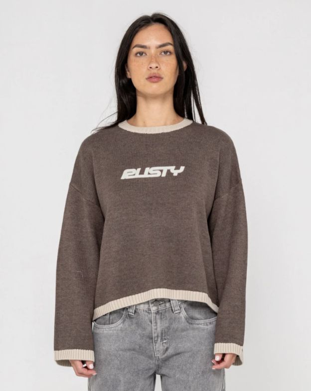 RUSTY WOMENS RIDER RELAXED CREW NECK KNIT - PINECONE