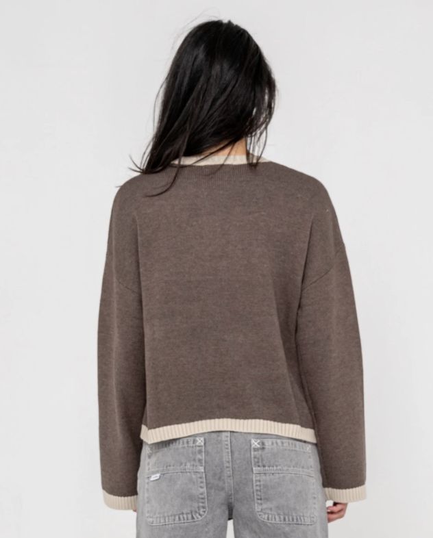 RUSTY WOMENS RIDER RELAXED CREW NECK KNIT - PINECONE