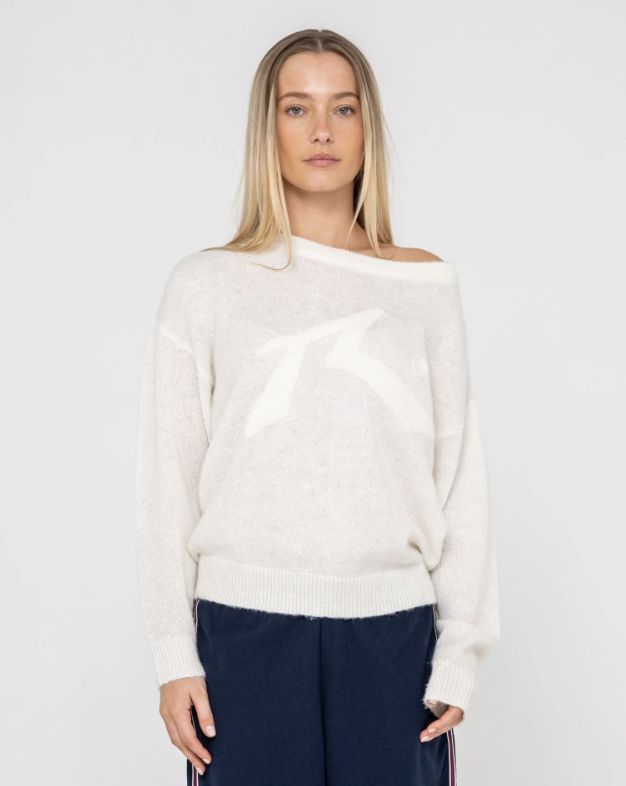 RUSTY WOMENS MILES OPEN KNIT CREW - WHITE