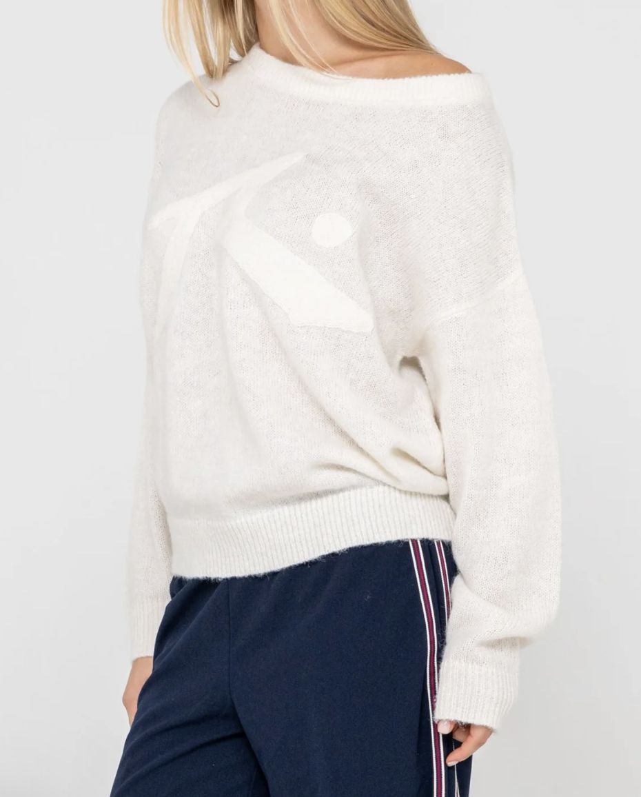 RUSTY WOMENS MILES OPEN KNIT CREW - WHITE