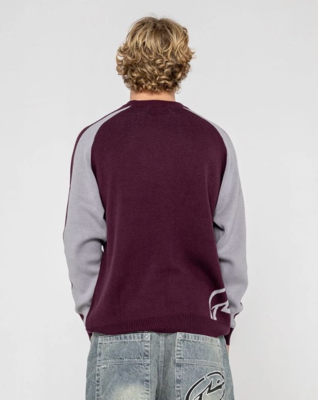 RUSTY MENS ROLL SAFE BOXY KNITTED CREW - BURGUNDY