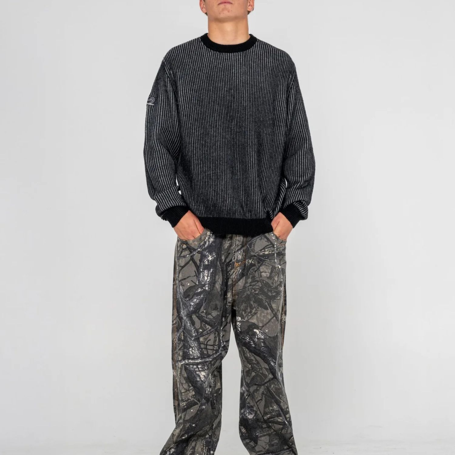 RUSTY MENS CUBES CORD KNIT SWEATER - BLACK