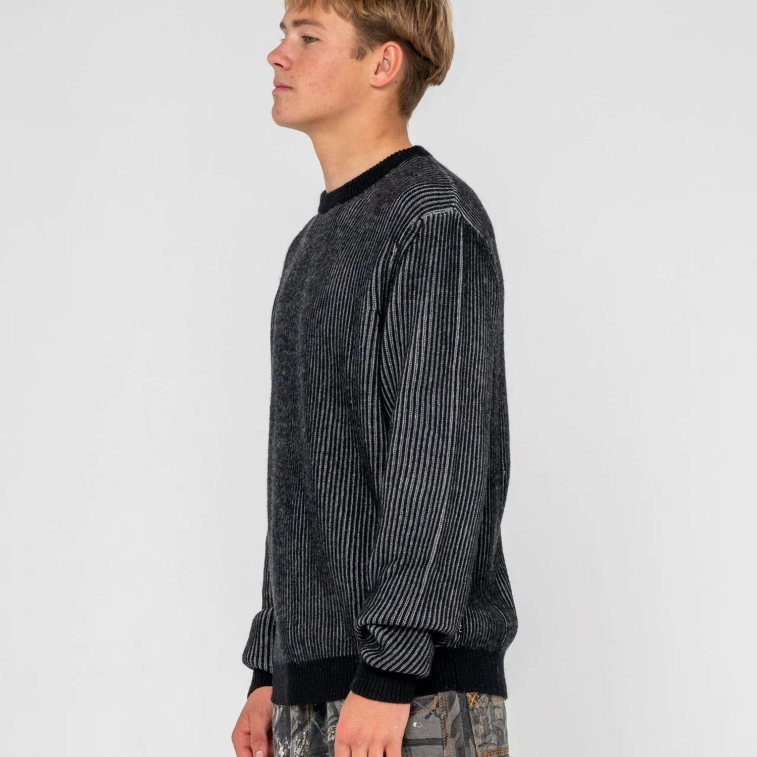 RUSTY MENS CUBES CORD KNIT SWEATER - BLACK