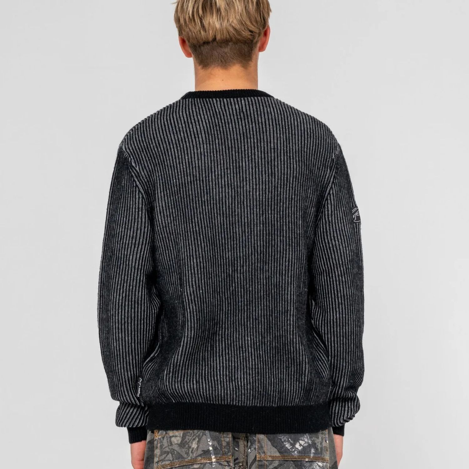 RUSTY MENS CUBES CORD KNIT SWEATER - BLACK