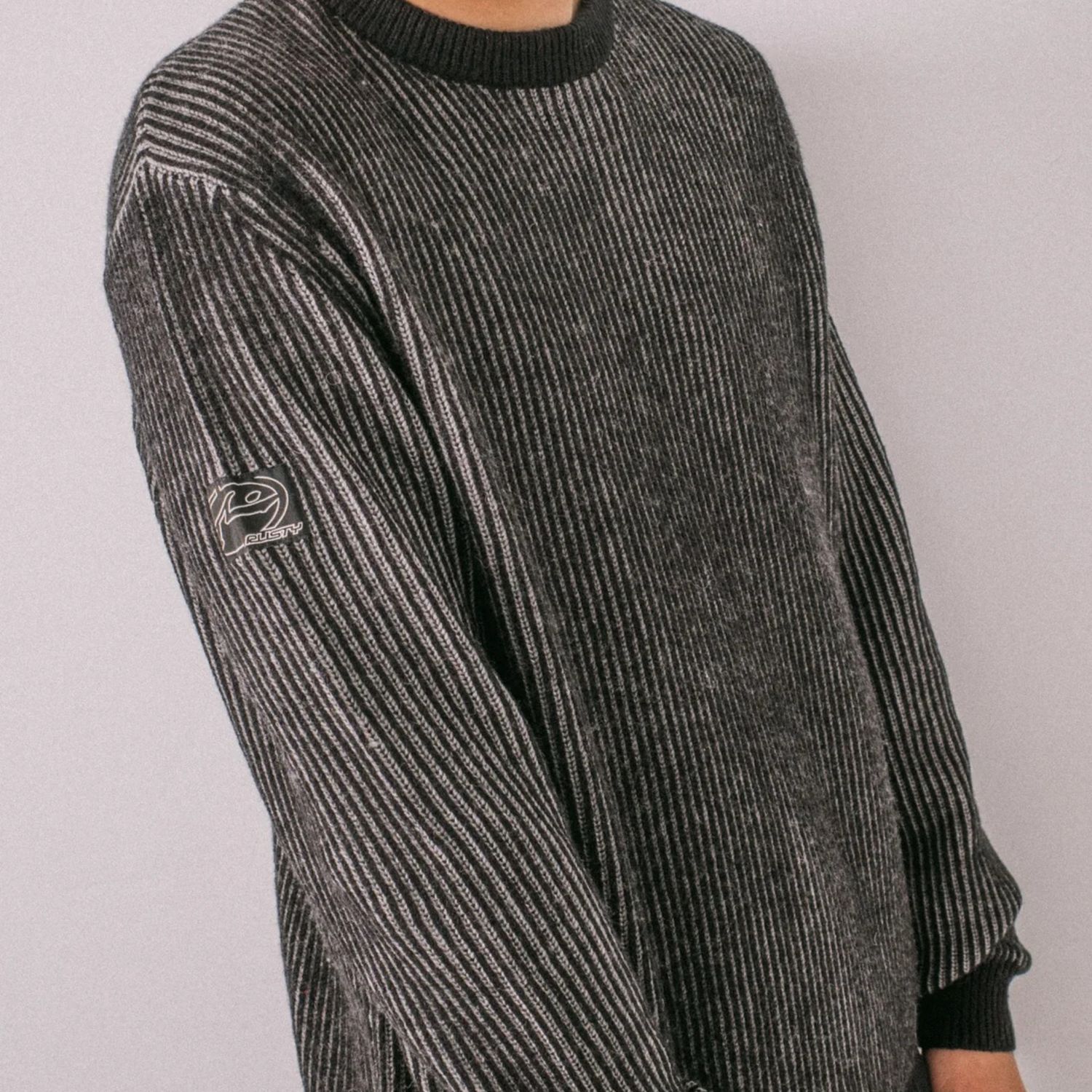 RUSTY MENS CUBES CORD KNIT SWEATER - BLACK