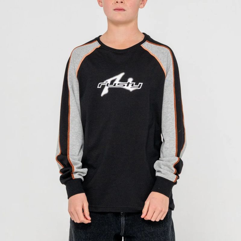RUSTY TEEN BOYSFADE R L/S TEE - BLACK