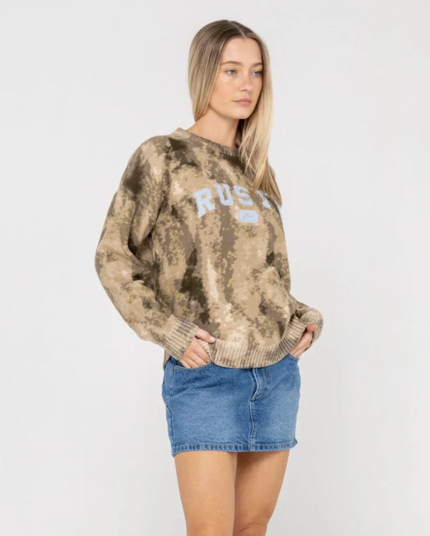 RUSTY WOMENS CAMOOZY KNITTED CREW - CAMO