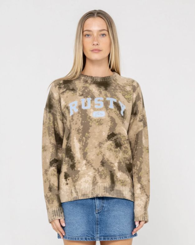 RUSTY WOMENS CAMOOZY KNITTED CREW - CAMO