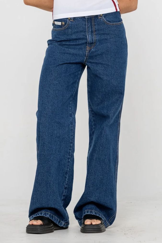 RUSTY WOMENS CYPRUS WIDE LEG HIGH WAIST JEAN - DEEP SEA BLUE