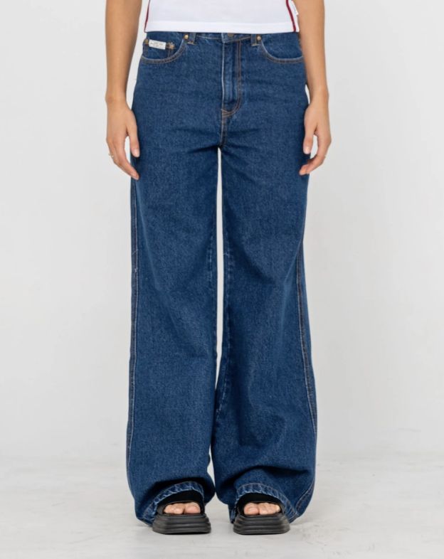 RUSTY WOMENS CYPRUS WIDE LEG HIGH WAIST JEAN - DEEP SEA BLUE