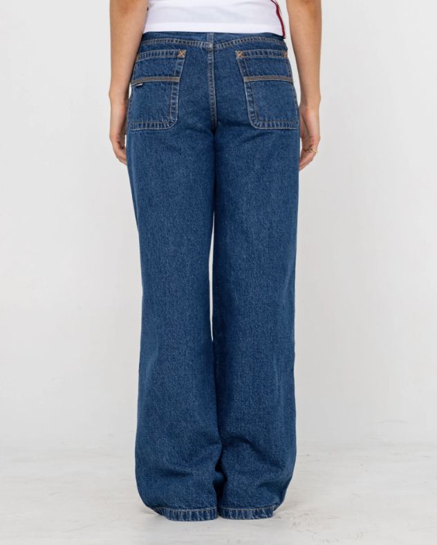 RUSTY WOMENS CYPRUS WIDE LEG HIGH WAIST JEAN - DEEP SEA BLUE