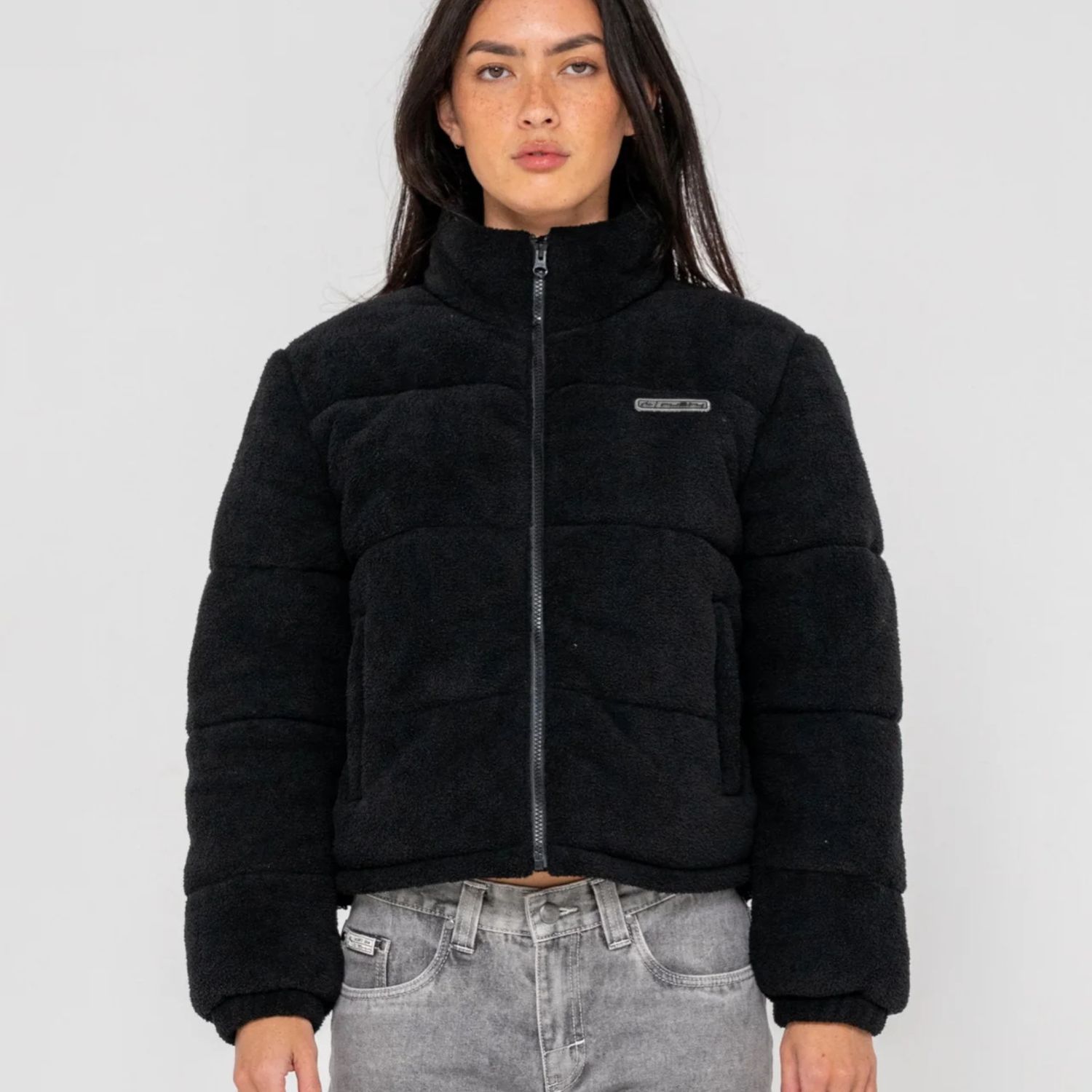 RUSTY WOMENS ON AND ON POLAR FLEECE PUFFER JACKET - BLACK