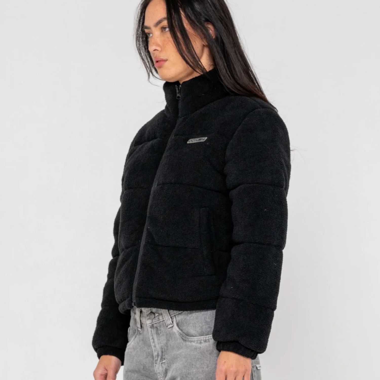RUSTY WOMENS ON AND ON POLAR FLEECE PUFFER JACKET - BLACK