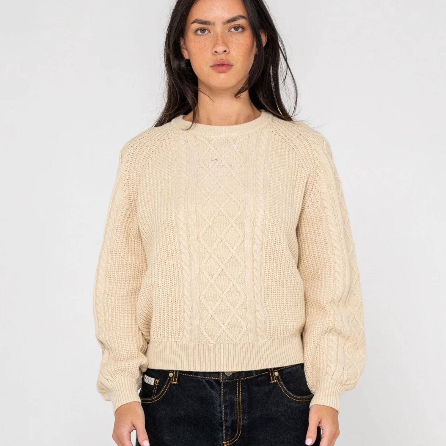RUSTY WOMENS TWO TALES KNITTED CREW - OATMEAL