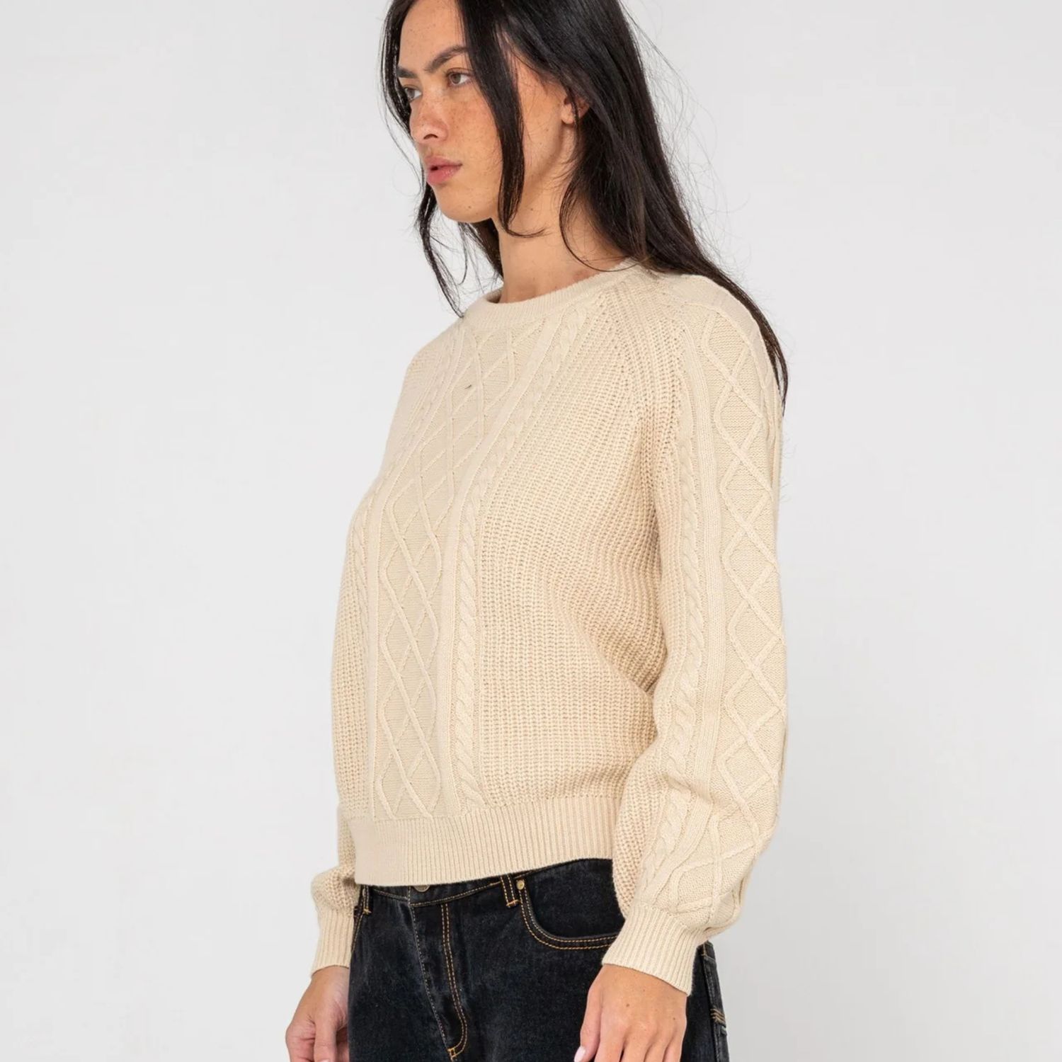 RUSTY WOMENS TWO TALES KNITTED CREW - OATMEAL