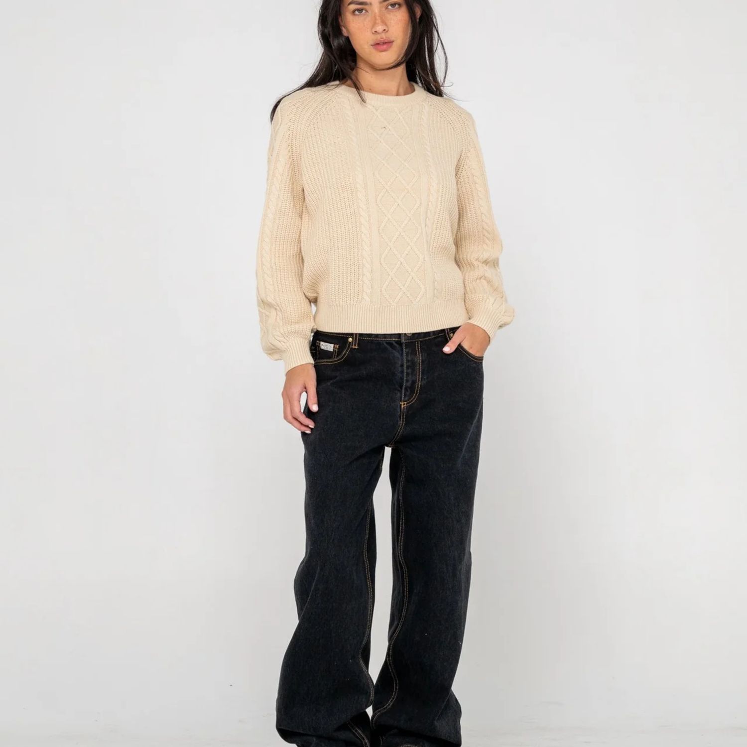 RUSTY WOMENS TWO TALES KNITTED CREW - OATMEAL