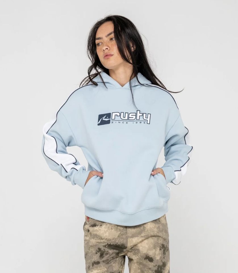 RUSTY WOMENS HAILSTONE OVERSIZED HOODED FLEECE - RETRO BLUE