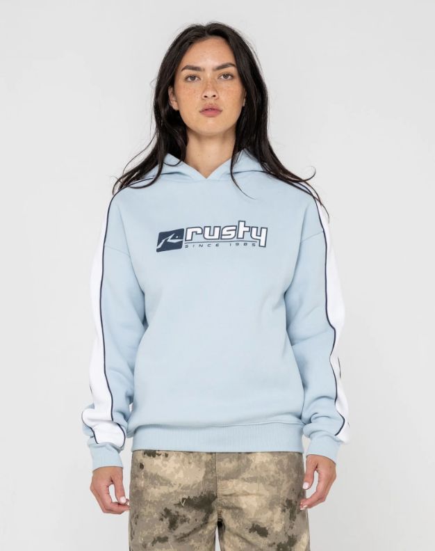 RUSTY WOMENS HAILSTONE OVERSIZED HOODED FLEECE - RETRO BLUE