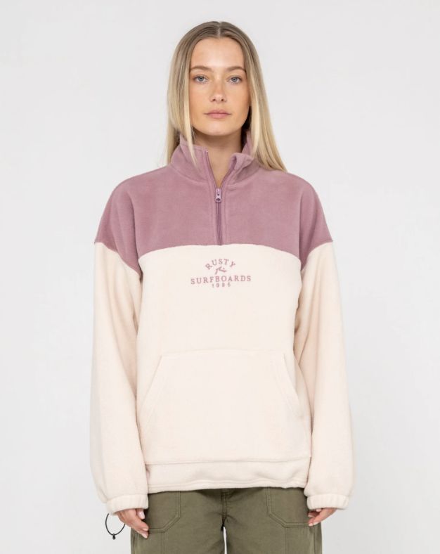 RUSTY WOMENS CENTRAL DIVISION CREW POLAR FLEECE - PINK A BOO