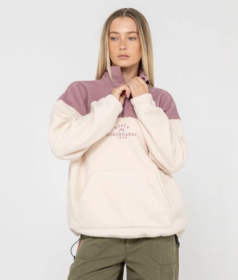 RUSTY WOMENS CENTRAL DIVISION CREW POLAR FLEECE - PINK A BOO