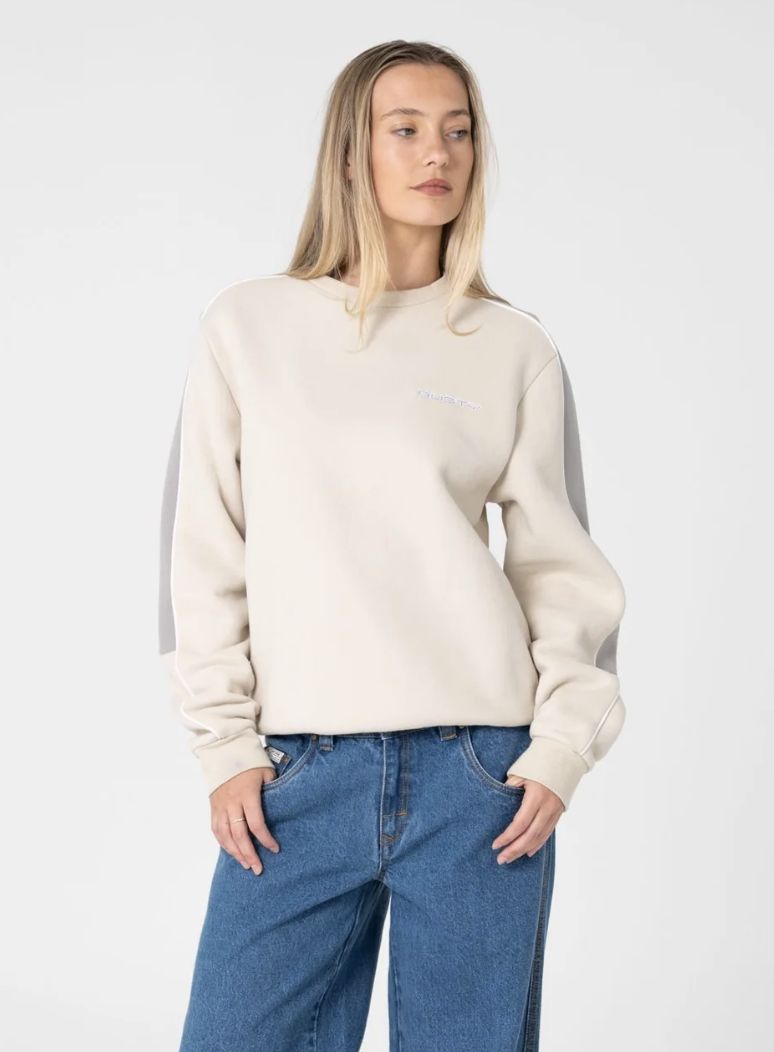 RUSTY WOMENS TWO TIMER PANELLED CREW FLEECE - OATMEAL / GREY