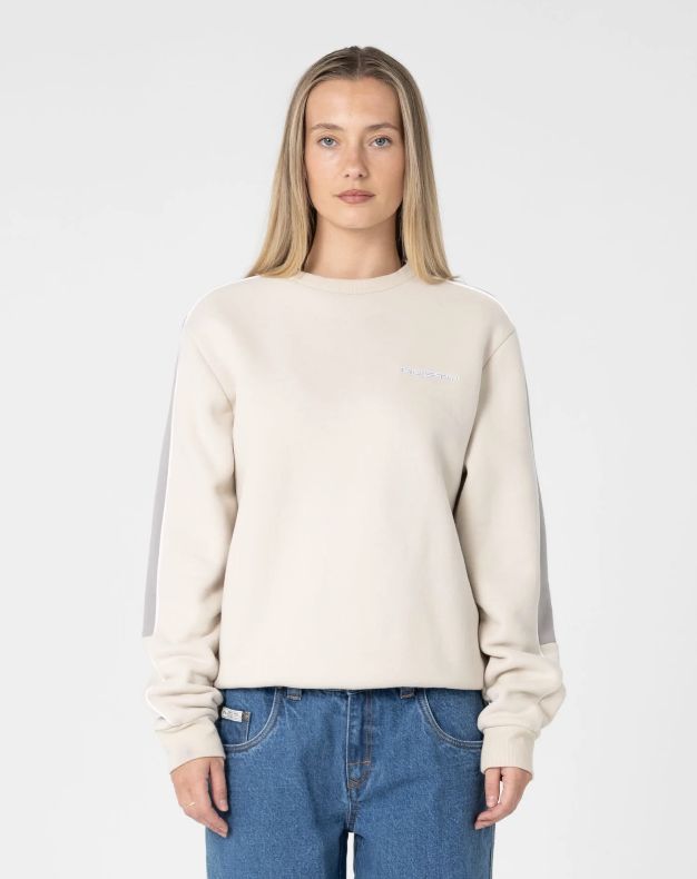 RUSTY WOMENS TWO TIMER PANELLED CREW FLEECE - OATMEAL / GREY