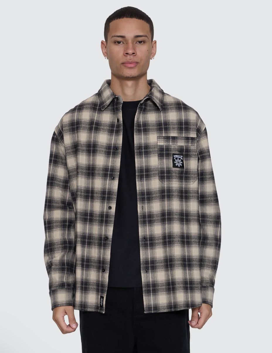 THRILLS MENS STAGGER BARRIO LONG SLEEVE FLANNEL SHIRT - BLACK