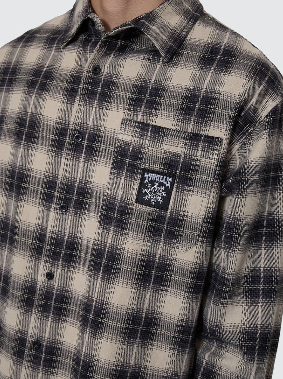 THRILLS MENS STAGGER BARRIO LONG SLEEVE FLANNEL SHIRT - BLACK