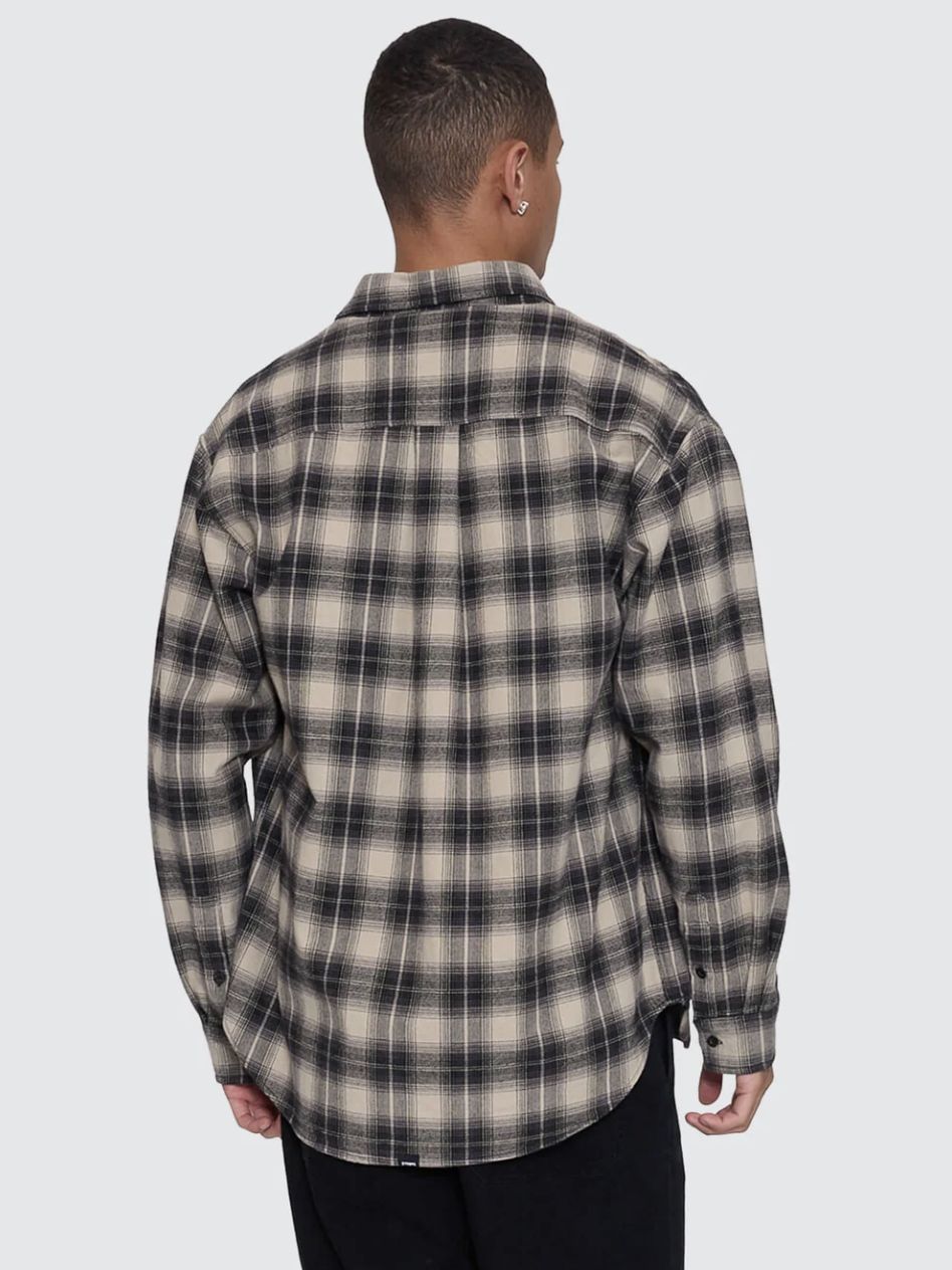 THRILLS MENS STAGGER BARRIO LONG SLEEVE FLANNEL SHIRT - BLACK