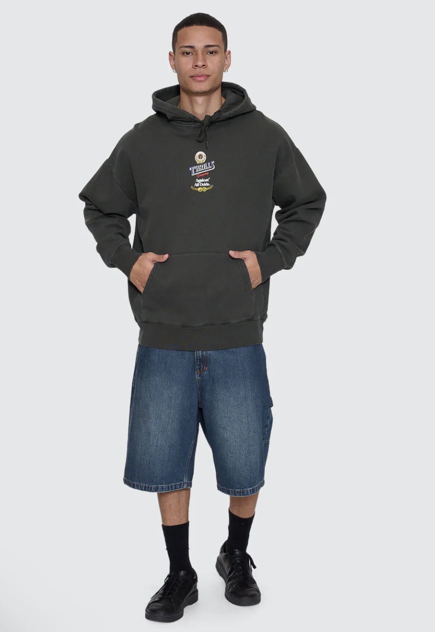 THRILLS MENS AGAINST ALL ODDS SLOUCH PULL ON HOOD - OIL GREEN